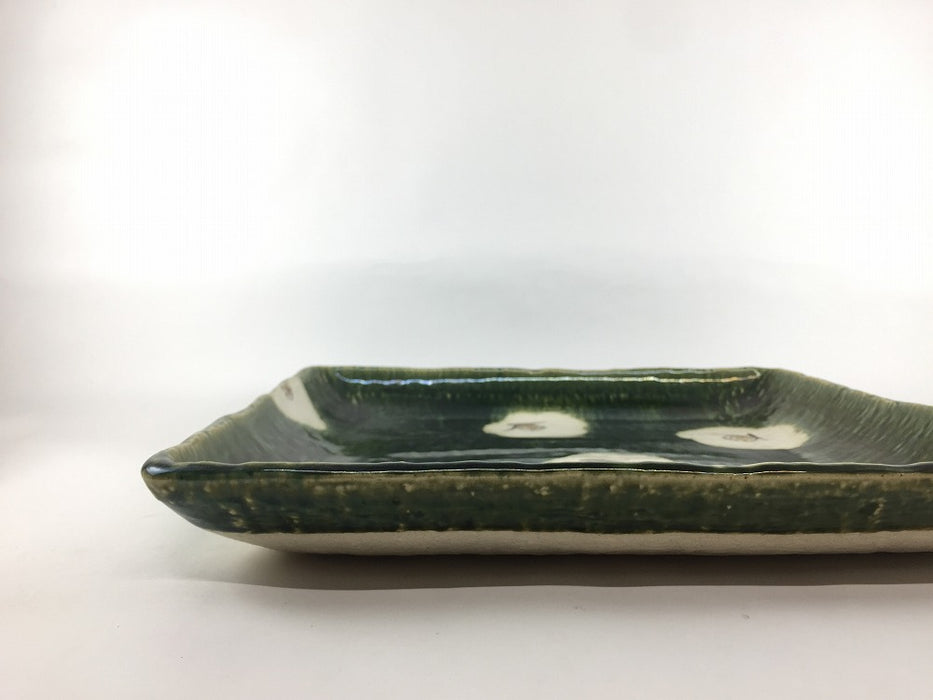 【SALE】織部椿角盛皿　28cm　美濃焼【訳あり】