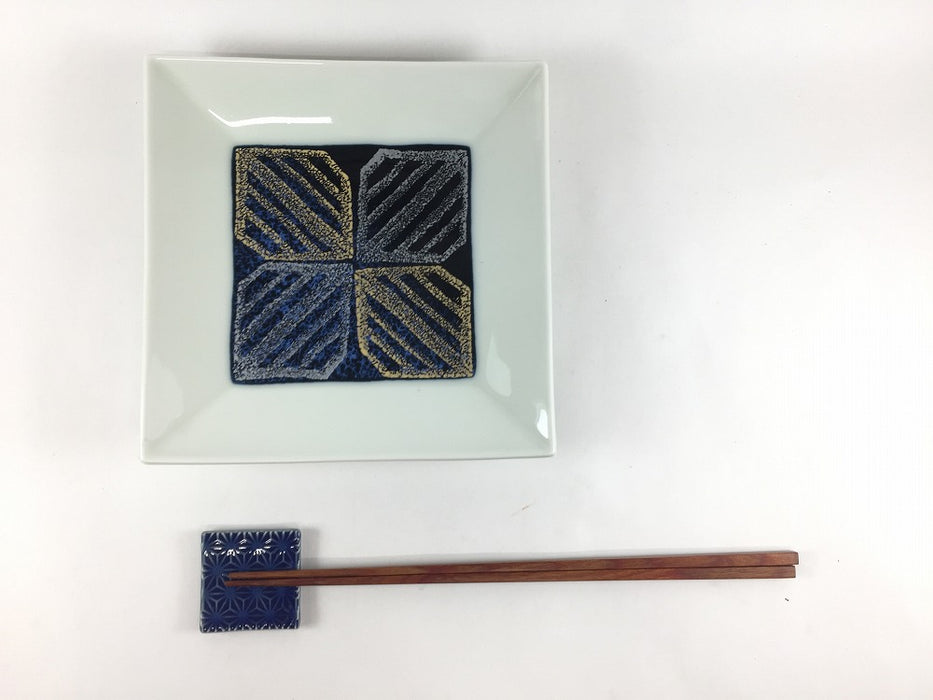 【SALE】紺地金銀花正角皿　16cm　有田焼(j.R)【訳あり】