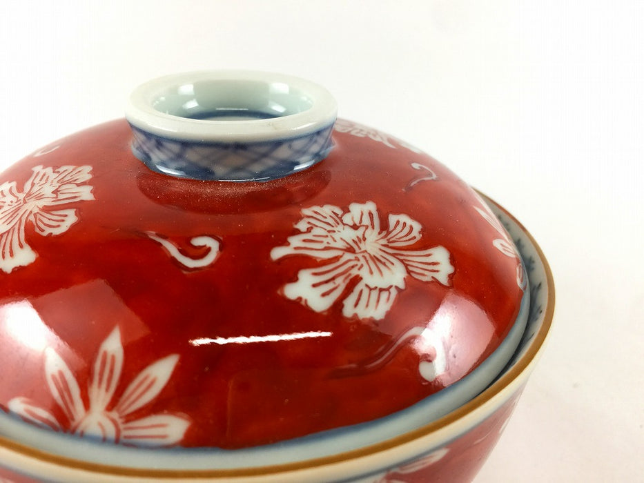11cm段蓋物.赤塗古伊万里　有田焼宝泉窯(j.R)