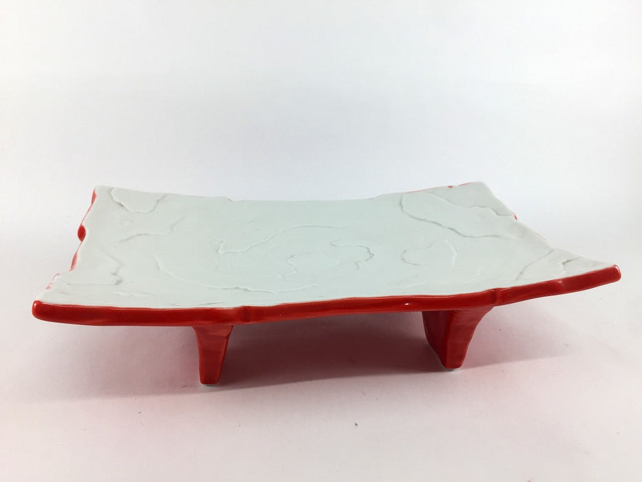 【SALE】雲彫足付焼皿(白.朱)　21cm　有田焼【訳あり】