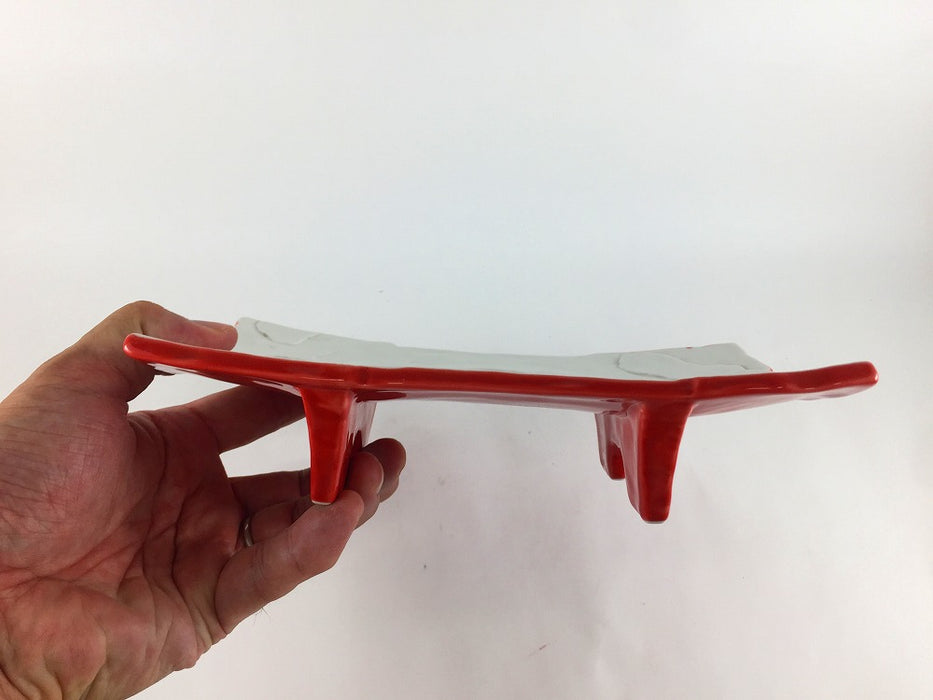 【SALE】雲彫足付焼皿(白.朱)　21cm　有田焼【訳あり】