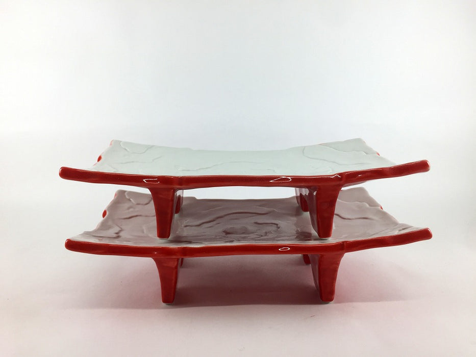 【SALE】雲彫足付焼皿(白.朱)　21cm　有田焼【訳あり】