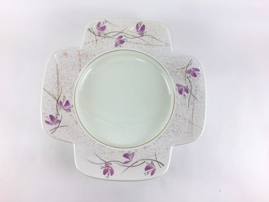 【SALE】ラスター紫小花四つ葉口変皿　21cm　有田焼【訳あり】