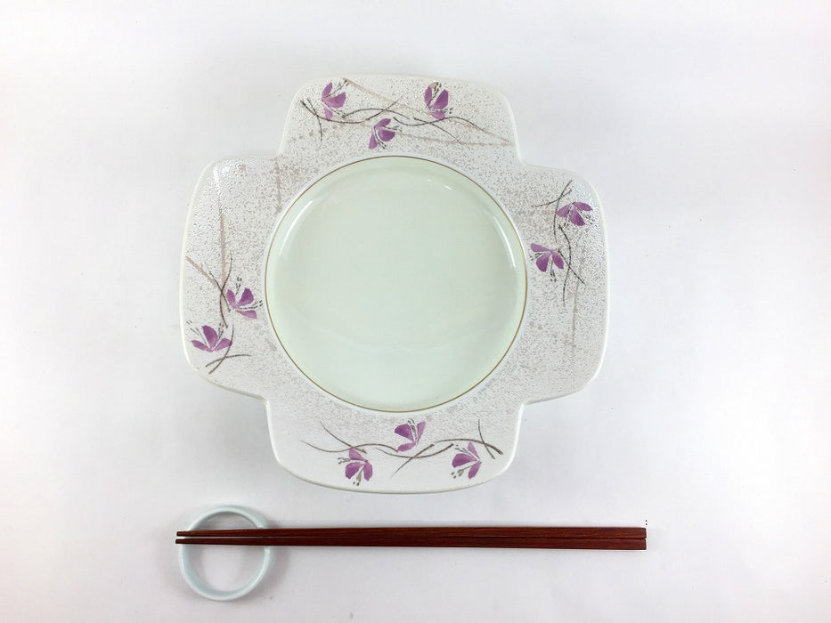 【SALE】ラスター紫小花四つ葉口変皿　21cm　有田焼【訳あり】