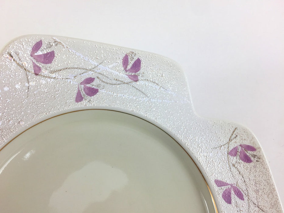 【SALE】ラスター紫小花四つ葉口変皿　21cm　有田焼【訳あり】
