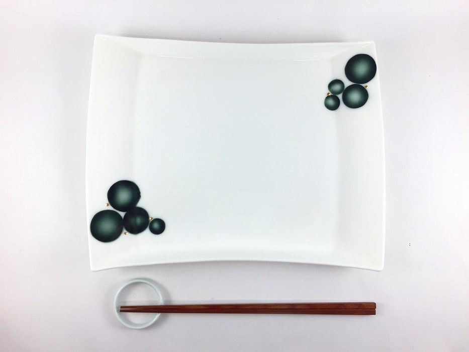 【SALE】分銅9寸皿黒シャボン金点　28cm　有田焼【訳あり】