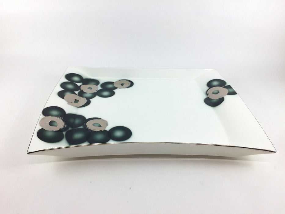 【SALE】分銅9寸皿黒プラチナ玉　28cm　有田焼【訳あり】