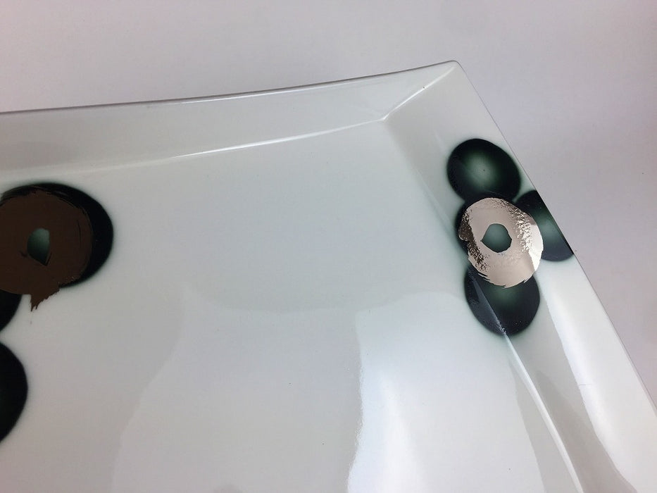 【SALE】分銅9寸皿黒プラチナ玉　28cm　有田焼【訳あり】