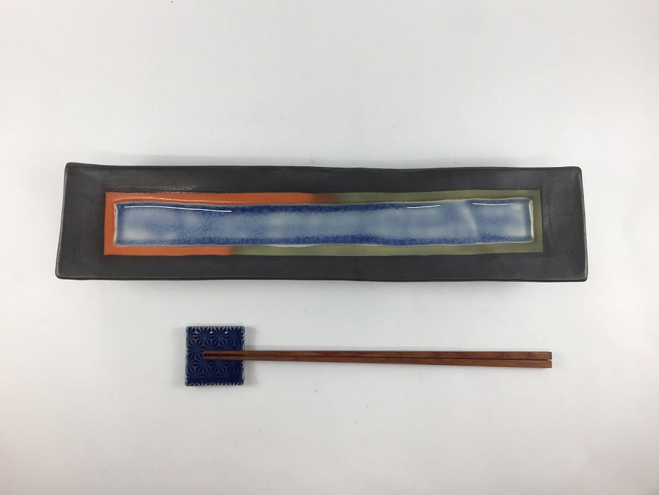 【SALE】34cm足付細長皿.虹色　有田焼【訳あり】