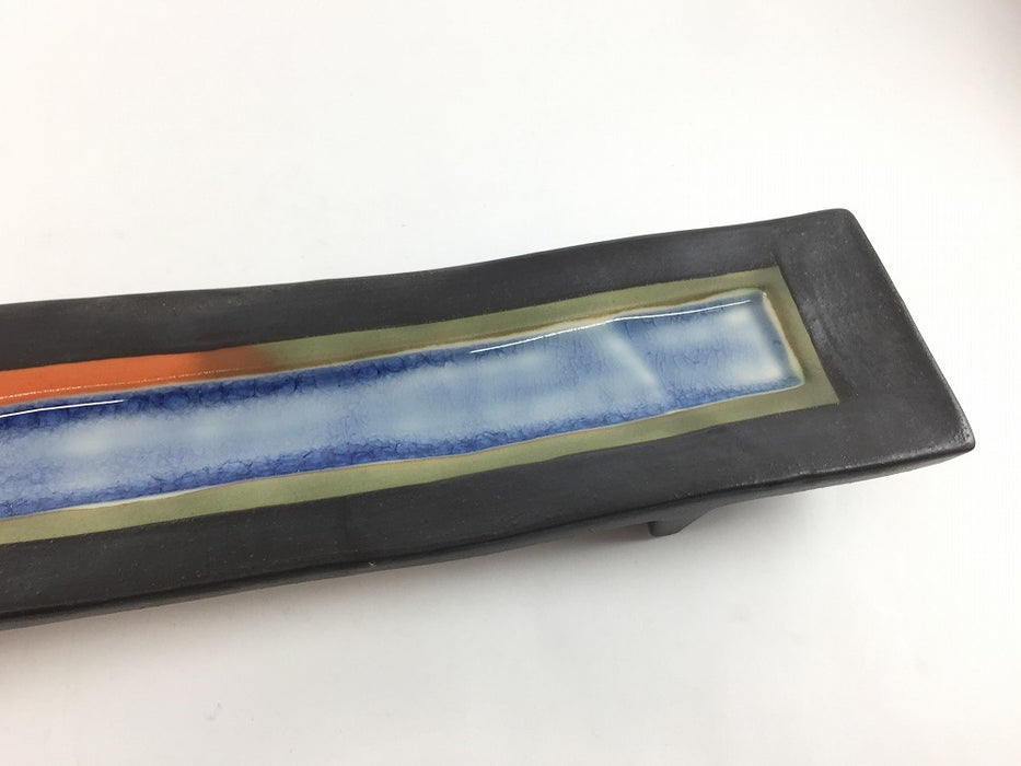 【SALE】34cm足付細長皿.虹色　有田焼【訳あり】