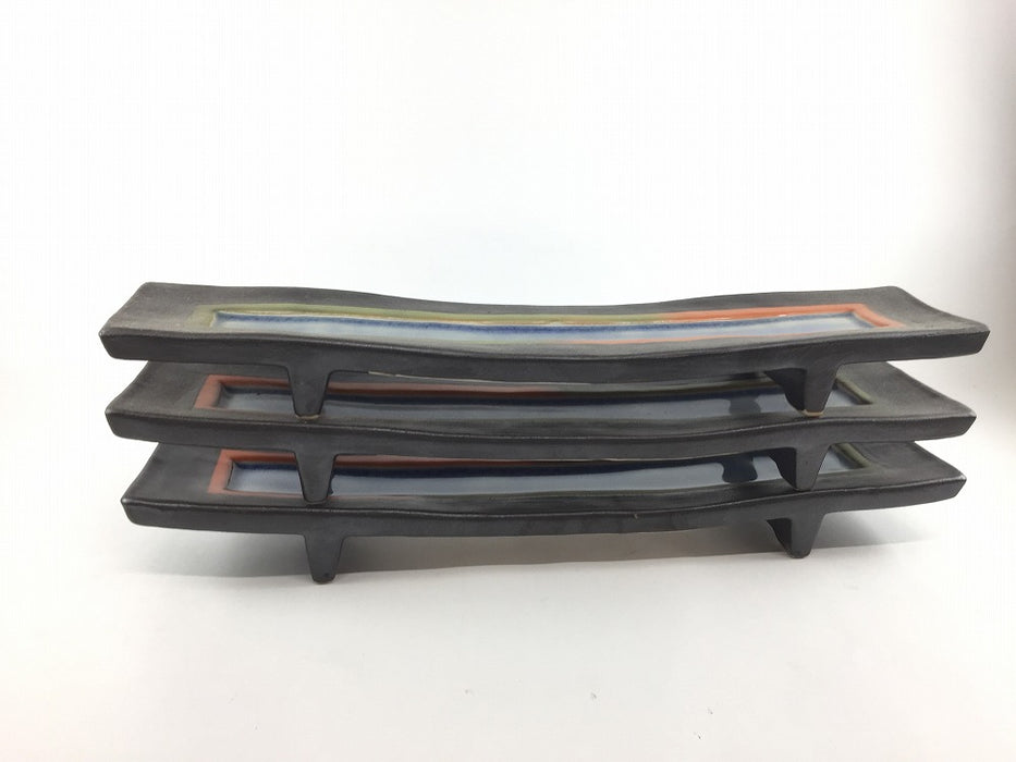 【SALE】34cm足付細長皿.虹色　有田焼【訳あり】