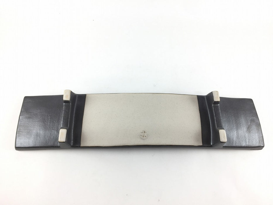 【SALE】34cm足付細長皿.虹色　有田焼【訳あり】