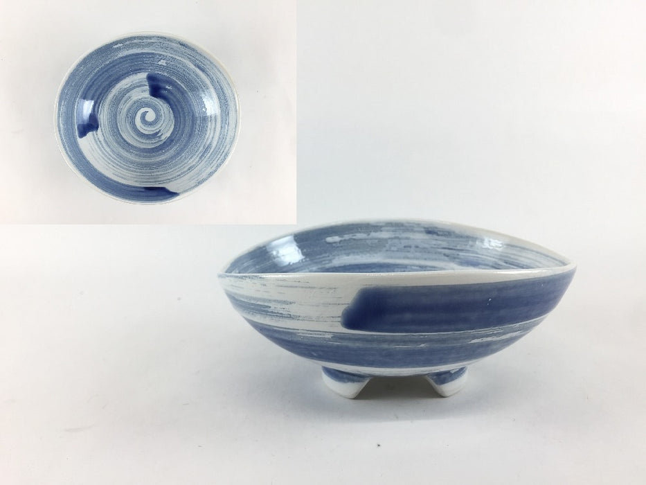 【SALE】12cm三ツ足楕円小鉢.瑠璃刷毛　有田焼【訳あり】