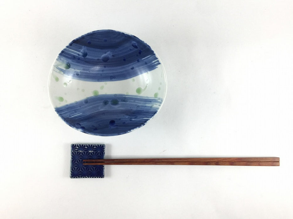 【SALE】12cm三ツ足楕円小鉢.藍刷毛緑水　有田焼【訳あり】