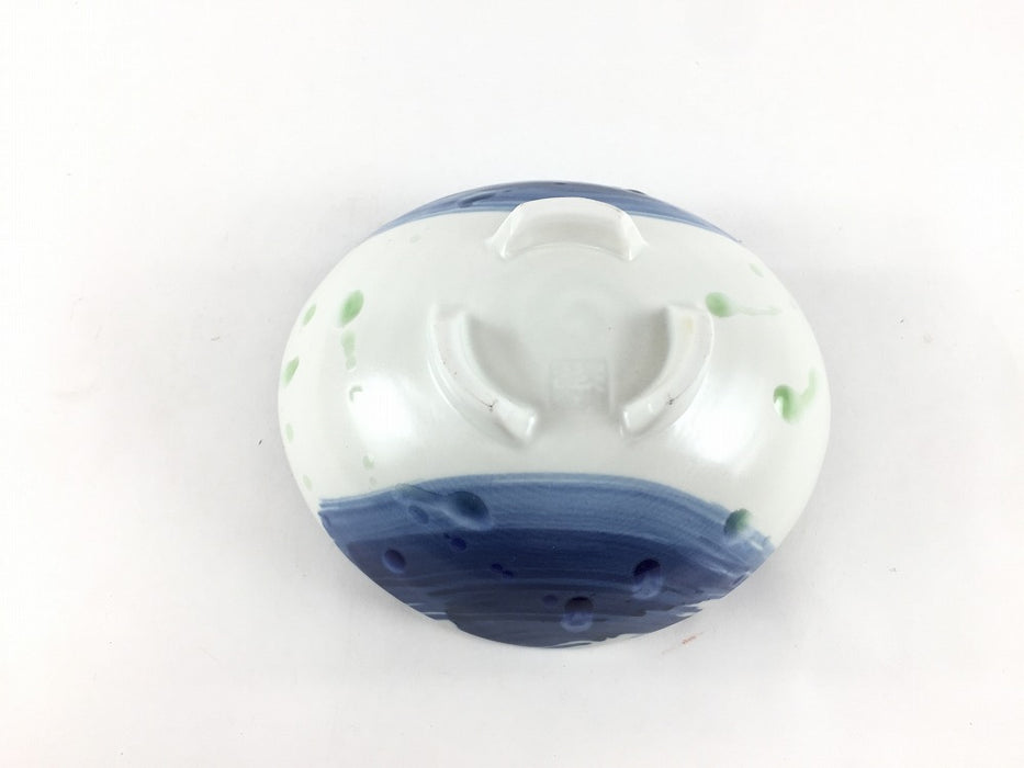 【SALE】12cm三ツ足楕円小鉢.藍刷毛緑水　有田焼【訳あり】