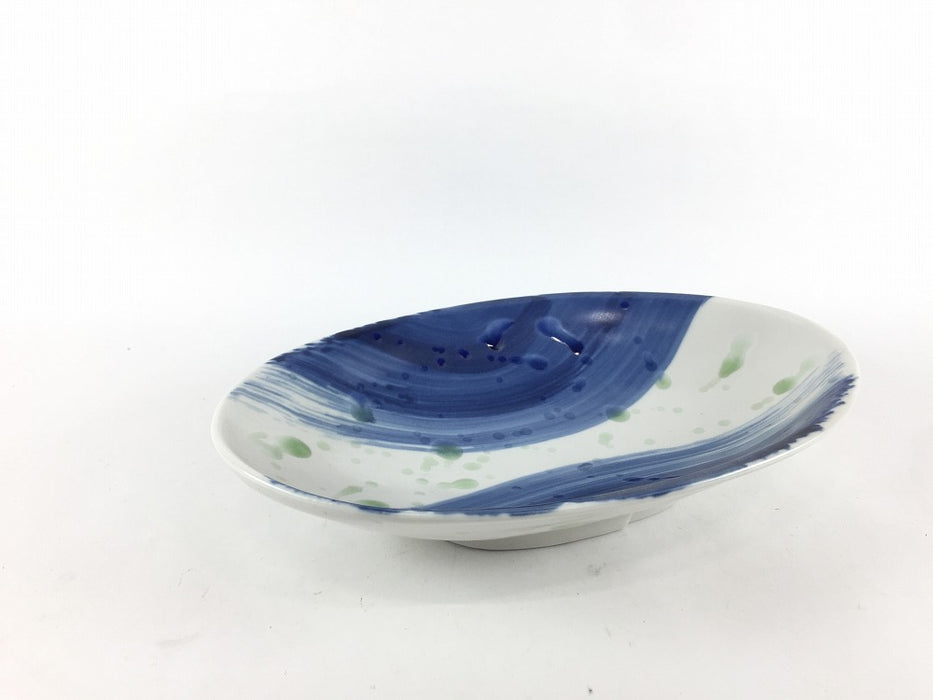 【SALE】19cm楕円浅鉢.藍刷毛緑水　有田焼【訳あり】