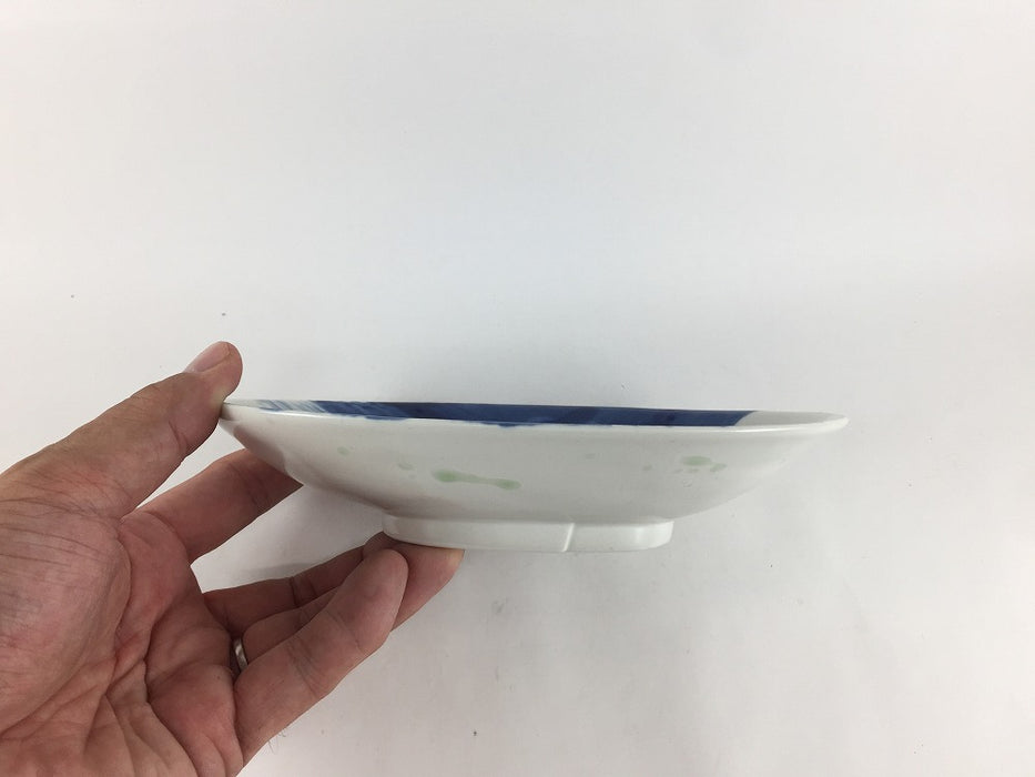 【SALE】19cm楕円浅鉢.藍刷毛緑水　有田焼【訳あり】