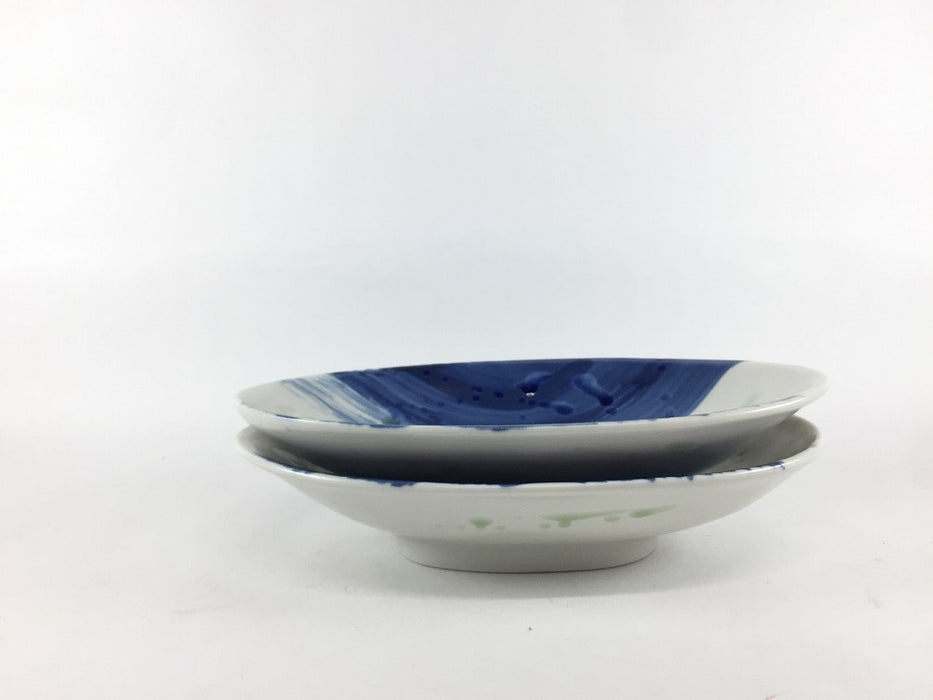 【SALE】19cm楕円浅鉢.藍刷毛緑水　有田焼【訳あり】