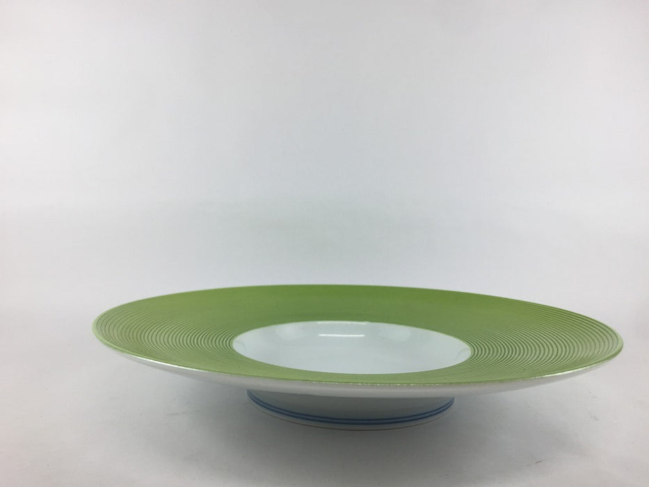 【SALE】240パスタ皿.黄緑駒筋彫　24cm　有田焼【訳あり】
