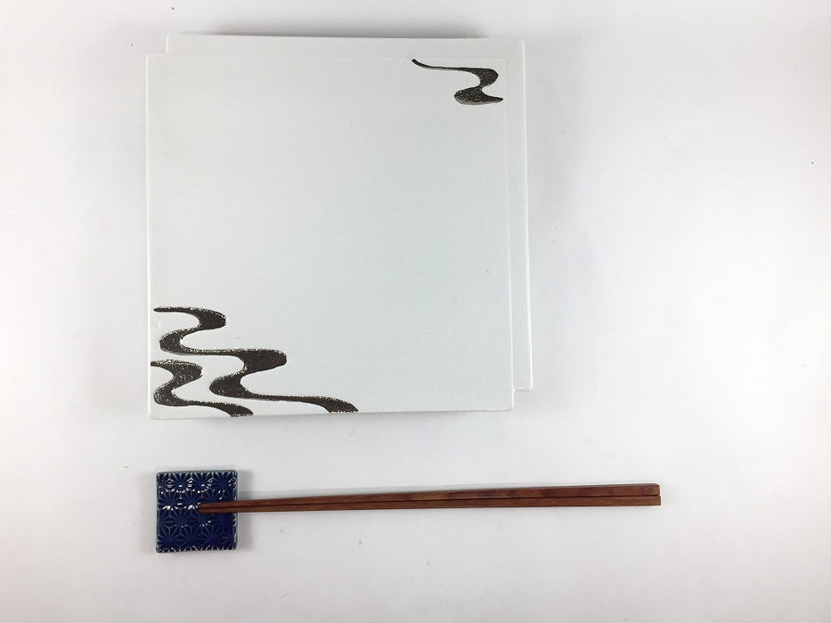 【SALE】板違角皿.白吹銀流水　19cm　有田焼【訳あり】