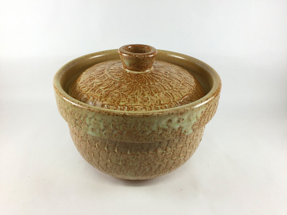 【直火可】3合飛び鉋彫ご飯鍋　鍋釉　21cm　有田焼(j.R)