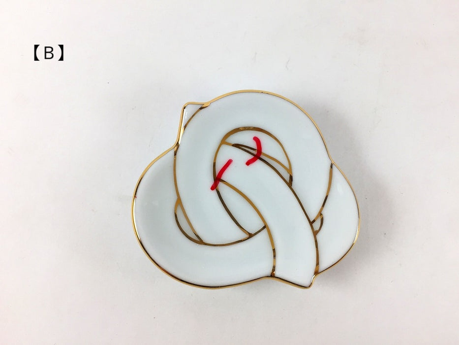 【SALE】結び箸置(金)　(A/B/C/D/E/F/G)　7cm　有田焼【訳あり】