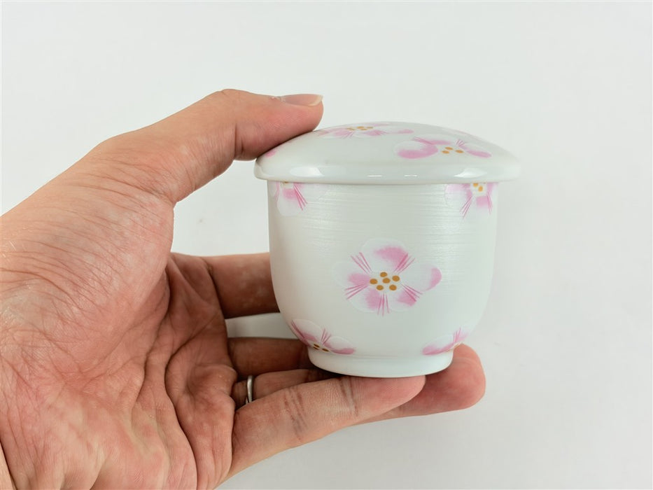 【SALE】筒蒸し(パール巻ピンク梅)　8cm　有田焼【訳あり】