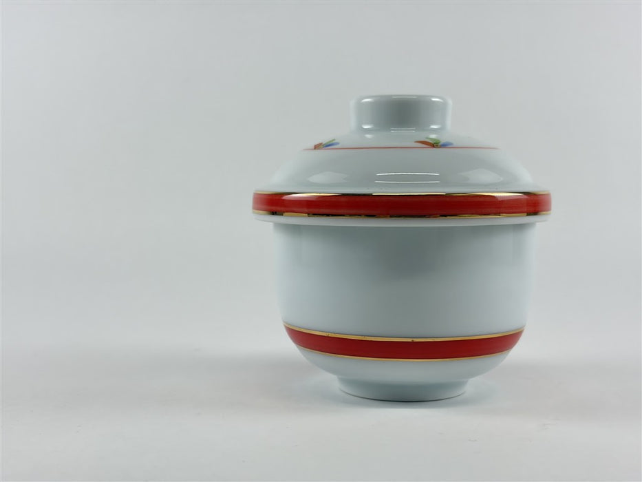 【SALE】K蒸し碗.朱帯小花　8cm　有田焼【訳あり】