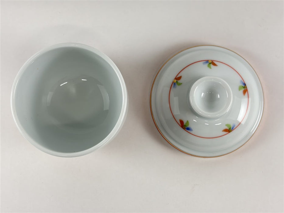 【SALE】K蒸し碗.朱帯小花　8cm　有田焼【訳あり】