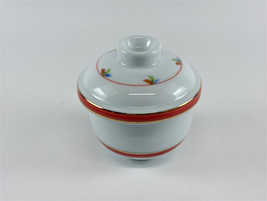 【SALE】K蒸し碗.朱帯小花　8cm　有田焼【訳あり】