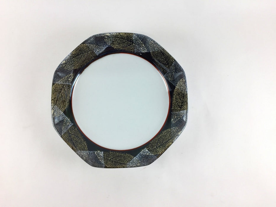 【SALE】八角皿　渕黒金銀葉　16cm　有田焼【訳あり】