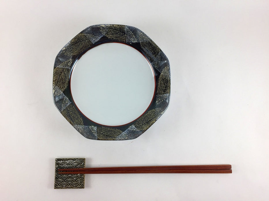 【SALE】八角皿　渕黒金銀葉　16cm　有田焼【訳あり】