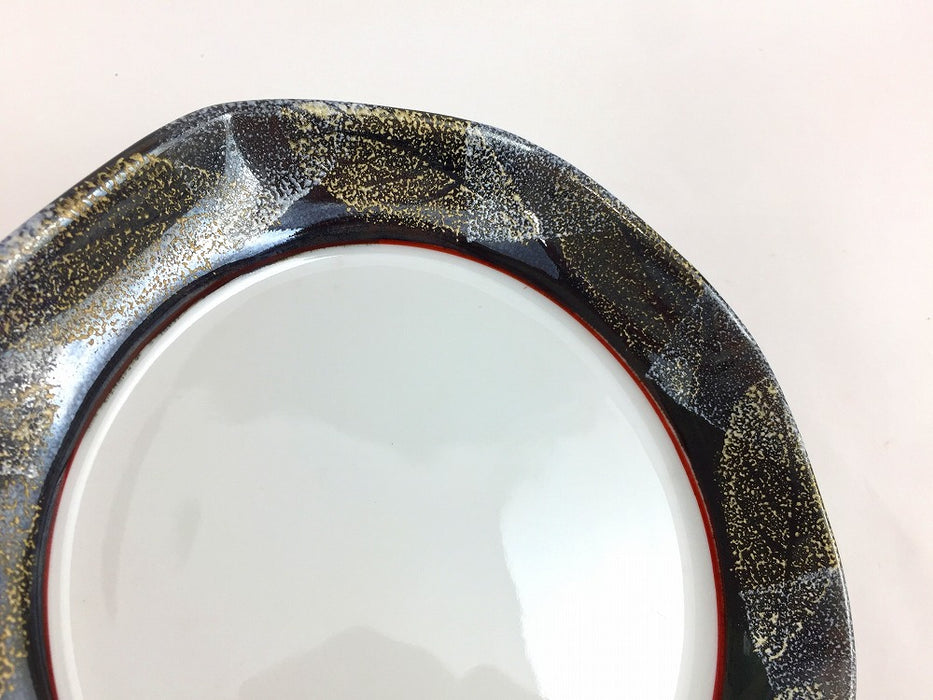 【SALE】八角皿　渕黒金銀葉　16cm　有田焼【訳あり】