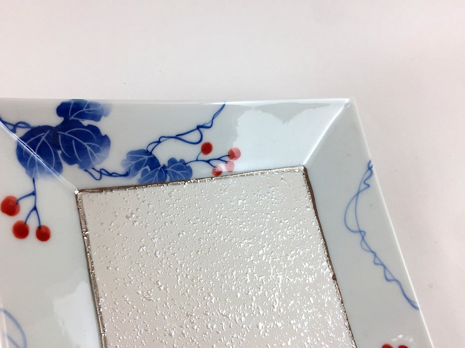 【SALE】16角皿　京青ツタ彩　16cm　有田焼【訳あり】