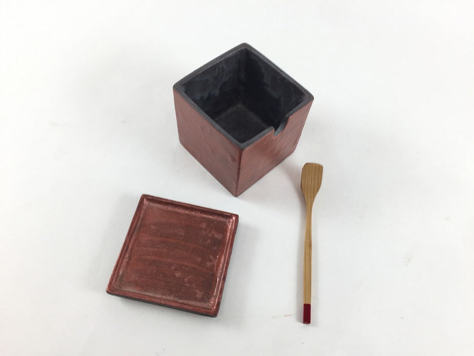 【SALE】角柱薬味箱.黒結晶赤　5cm　有田焼【訳あり】