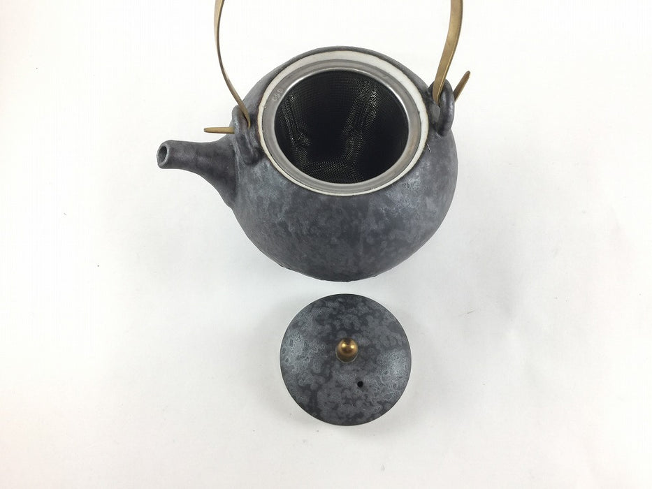 【SALE】550c土瓶.黒結晶ツマミ金(手真鋳)　11cm　有田焼【訳あり】