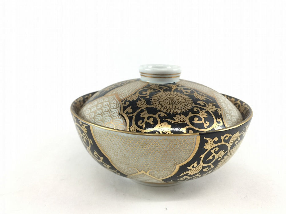 【SALE】4寸蓋物.黒金彩菊華紋　11cm　有田焼【訳あり】