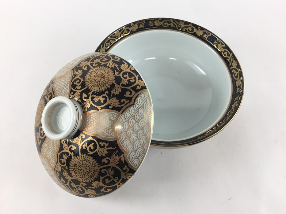 【SALE】4寸蓋物.黒金彩菊華紋　11cm　有田焼【訳あり】