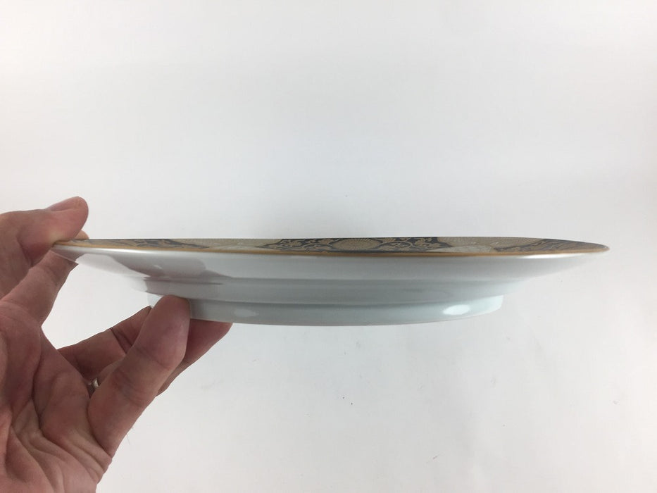 【SALE】26cmリム皿.黒金彩菊華紋　有田焼【訳あり】