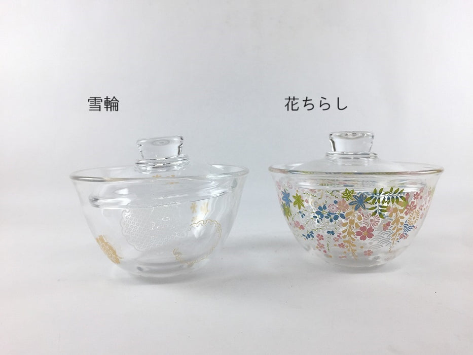 【SALE】100小蓋物　(雪輪/花ちらし)　(硝子)　10cm【訳あり】