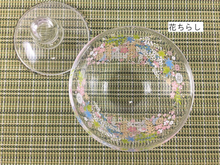 【SALE】100小蓋物　(雪輪/花ちらし)　(硝子)　10cm【訳あり】