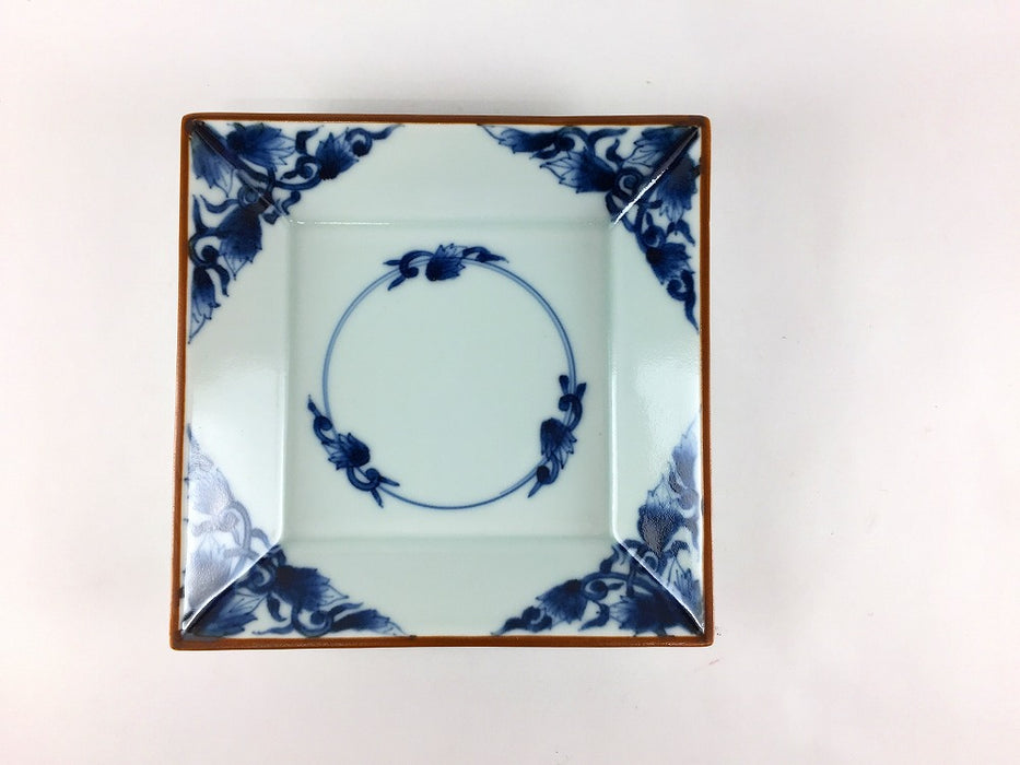 7寸正角向付　古染(山水/唐草紋)　14.5cm　有田焼(j.R)