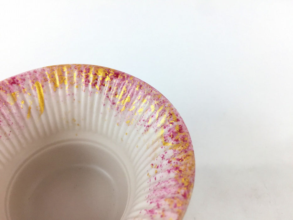 錦ピンク　竹割反珍味　7.5cm　伊万里焼(j.R)