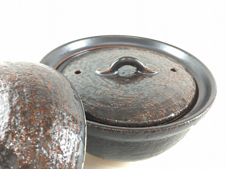 釜鍋(2重蓋)　15cm/0.7合　黒茶　有田焼(j.R)