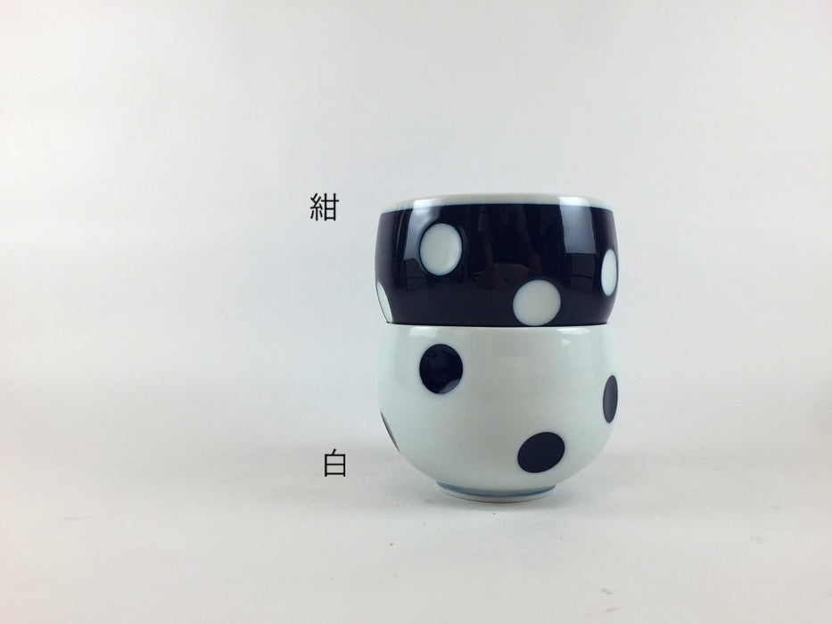 【SALE】ドット丸カップ　(紺/白)　150cc　波佐見焼【訳あり】