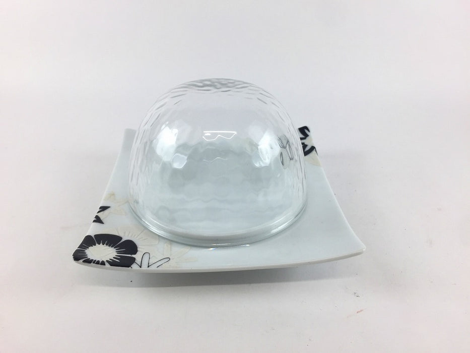 【SALE】12ガラス蓋皿(トロピカル黒)　12cm　有田焼【訳あり】