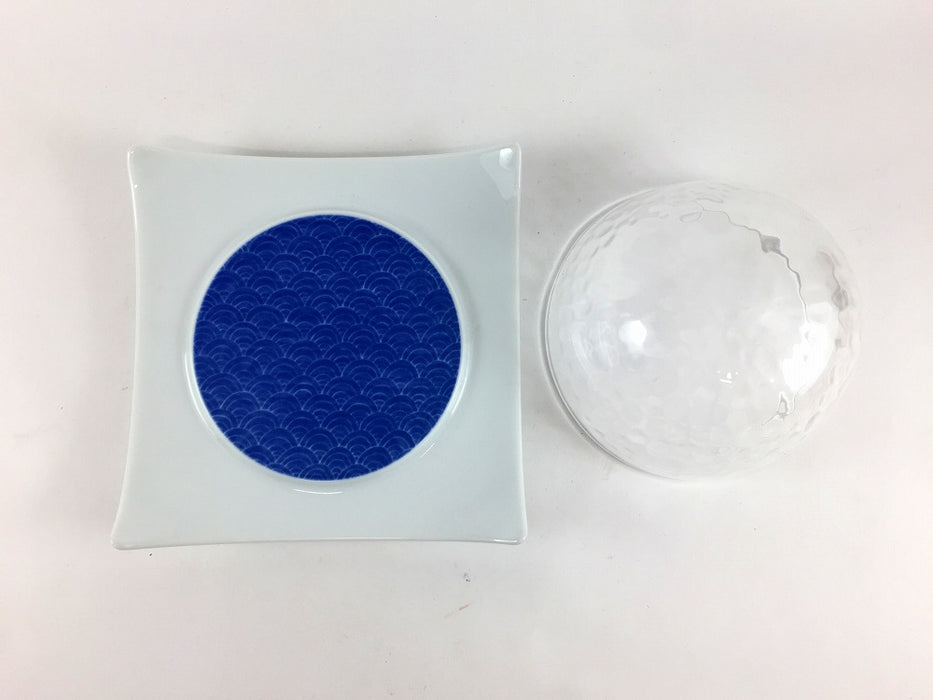 【SALE】12ガラス蓋皿(染波)　12cm　有田焼【訳あり】