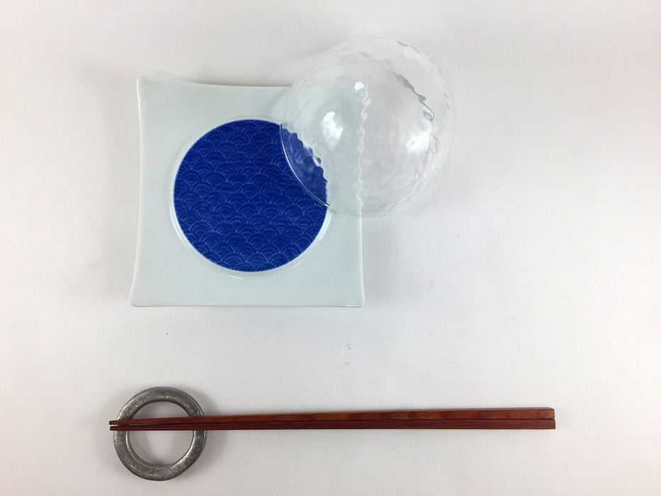 【SALE】12ガラス蓋皿(染波)　12cm　有田焼【訳あり】