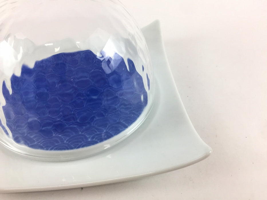 【SALE】12ガラス蓋皿(染波)　12cm　有田焼【訳あり】