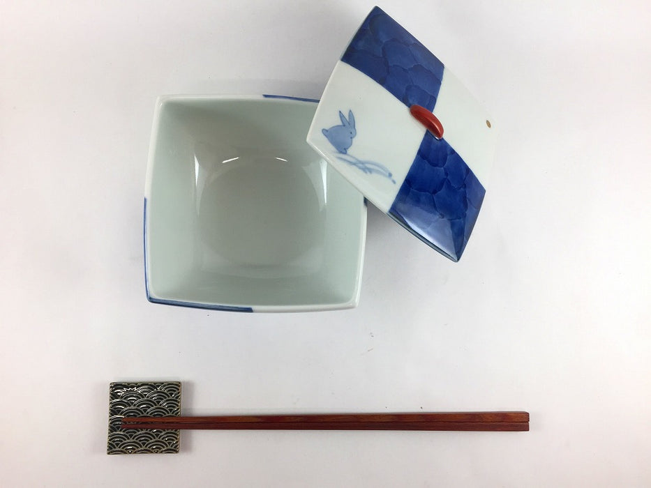 【SALE】月兎角丸蓋碗　11.5cm　有田焼【訳あり】